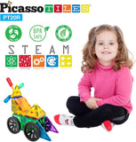 PicassoTiles - Bloques magnéticos x  20 piezas, ruedas y molino de viento